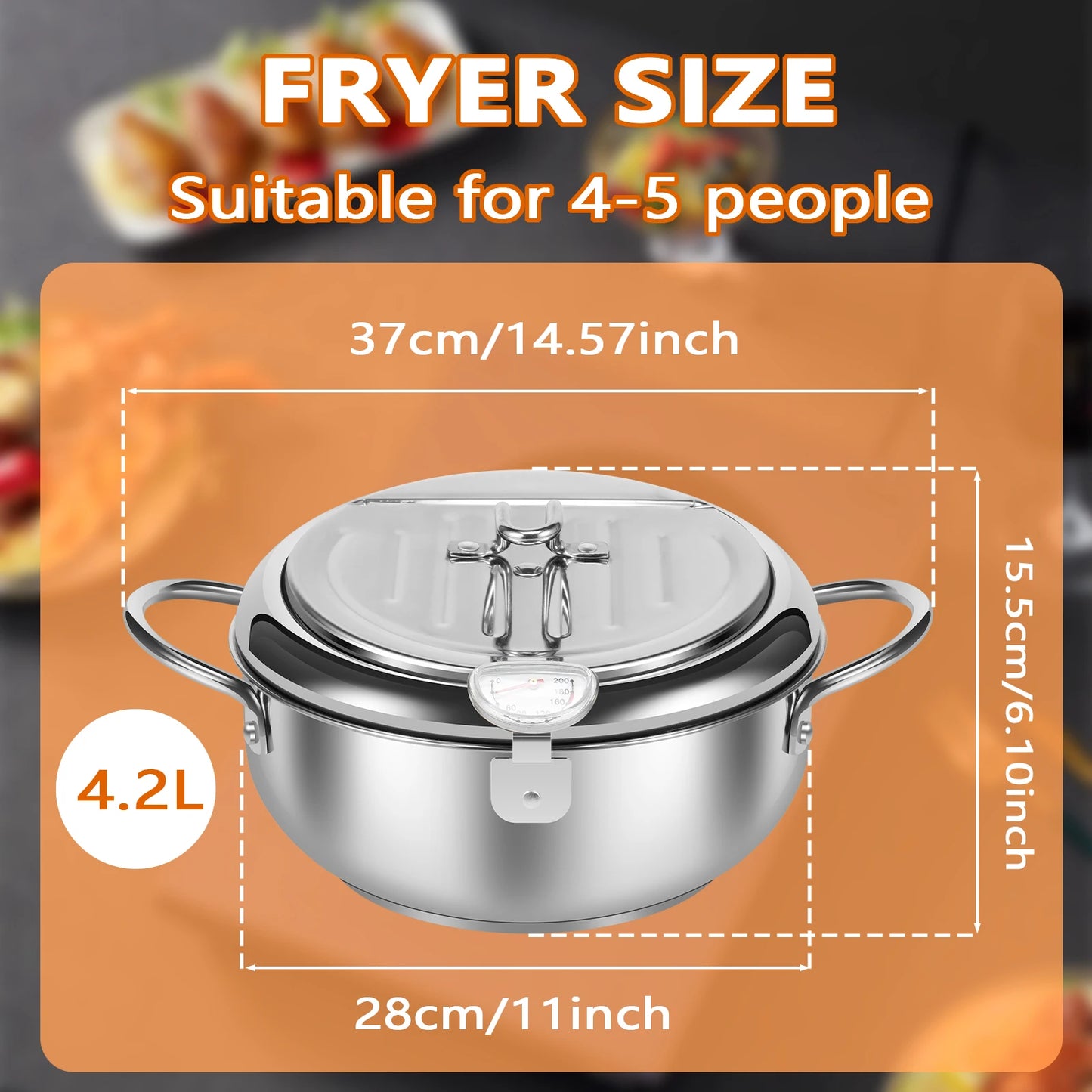 Deep Fryer Pot with Strainer Basket and Thermometer Stainless Steel Frying Pan for Frying Fries Fish Shrimp Chicken Cooking Tool
