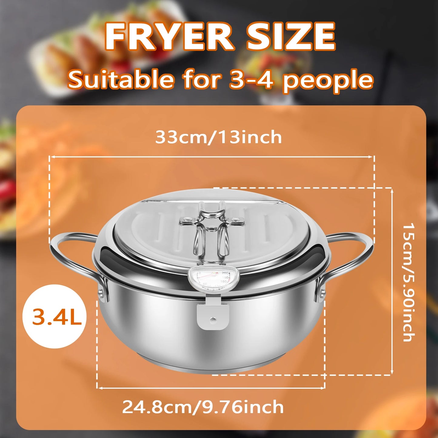 Deep Fryer Pot with Strainer Basket and Thermometer Stainless Steel Frying Pan for Frying Fries Fish Shrimp Chicken Cooking Tool
