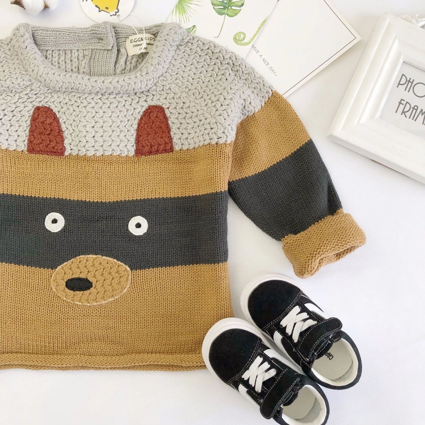 Autumn Winter Children Sweaters Baby Boy Girls Cotton Wool Sweater Cartoon Animal Tops Clothes