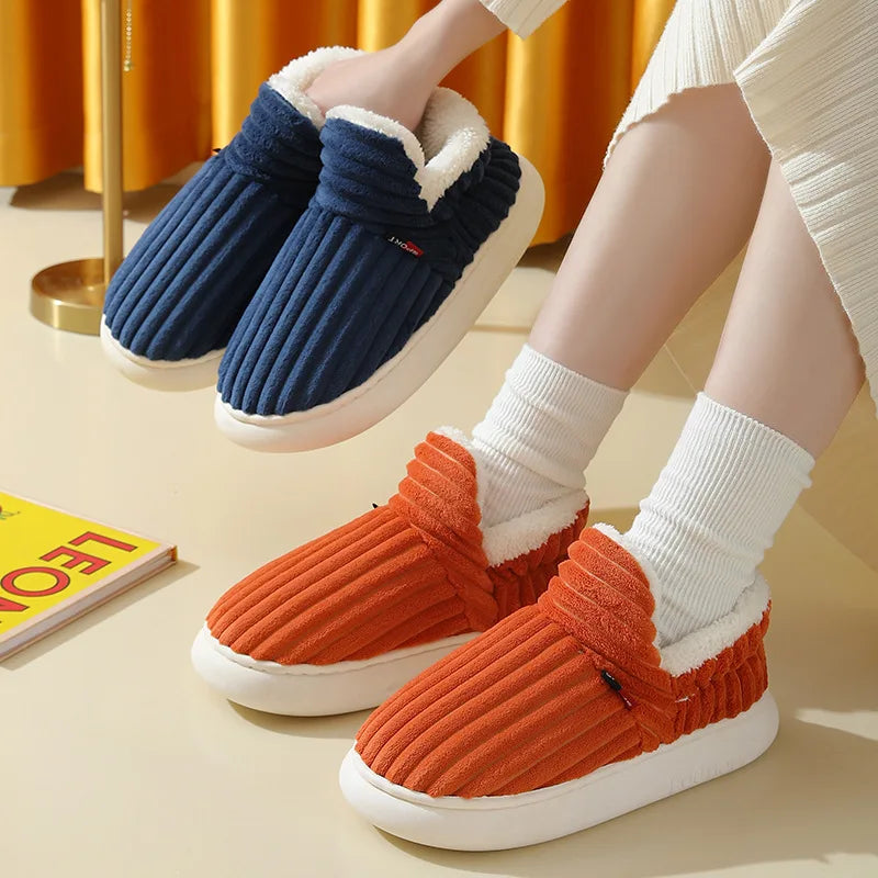 New Fur Slippers for Women Men Winter Furry Fashion Warm Ankles Plush Cozy Slides for Home Indoor Soft Sole Cotton Shoes