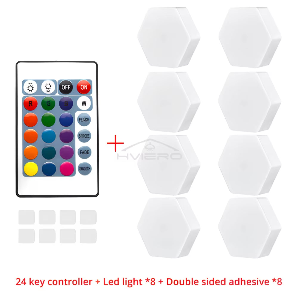 RGB Led Wall Light Hexagon Honeycomb Lamps Room Decoration Touch Sensor Night Lights Modern Bedroom Ambient Lamp Remote Control