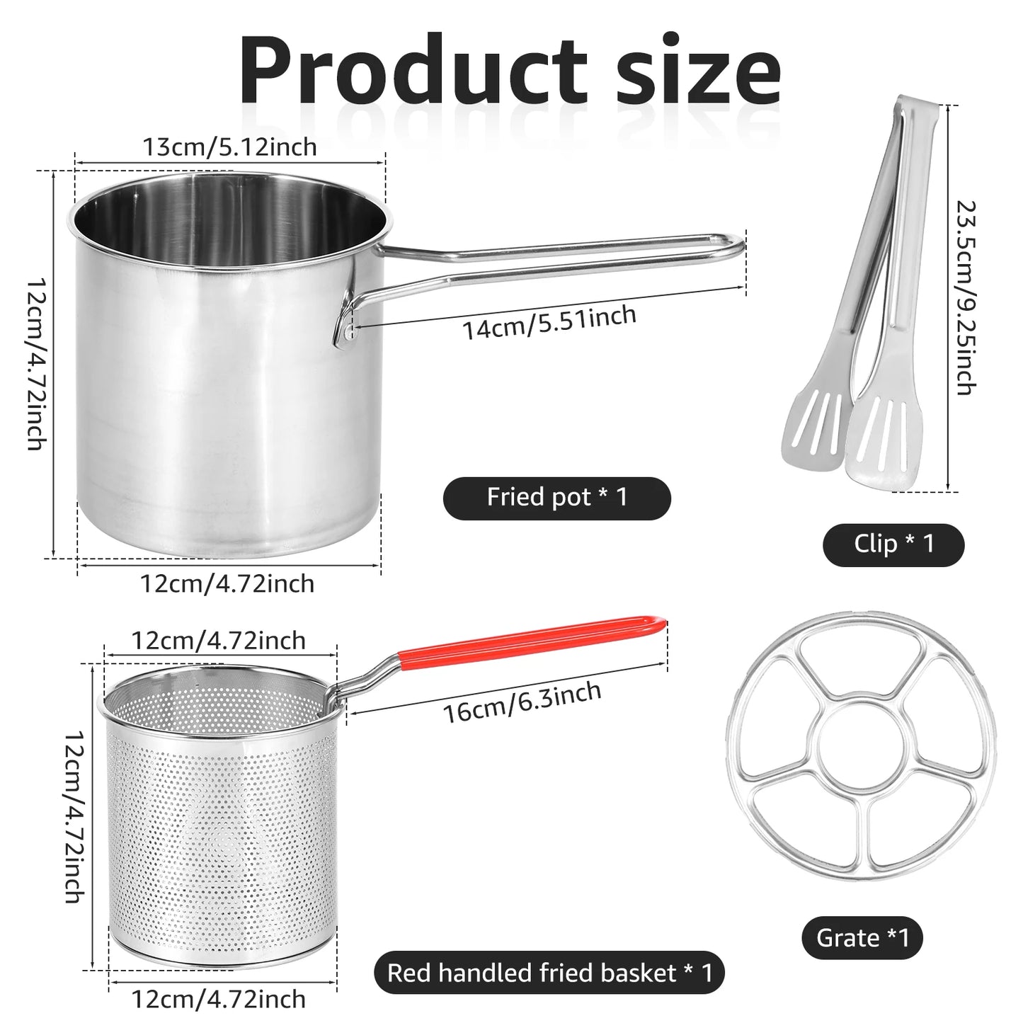 Deep Fryer Pot with Strainer Basket and Thermometer Stainless Steel Frying Pan for Frying Fries Fish Shrimp Chicken Cooking Tool