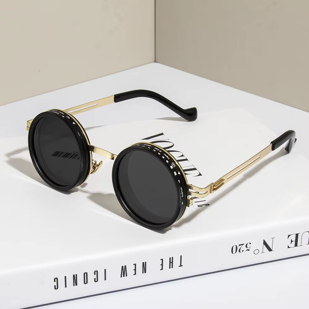 Polarized round Sunglasses ND9 Adjustable Dimming Sun Glasses Men Women Retro Punk Men'S Fishing Eyeglasses Outdoor Shades UV400