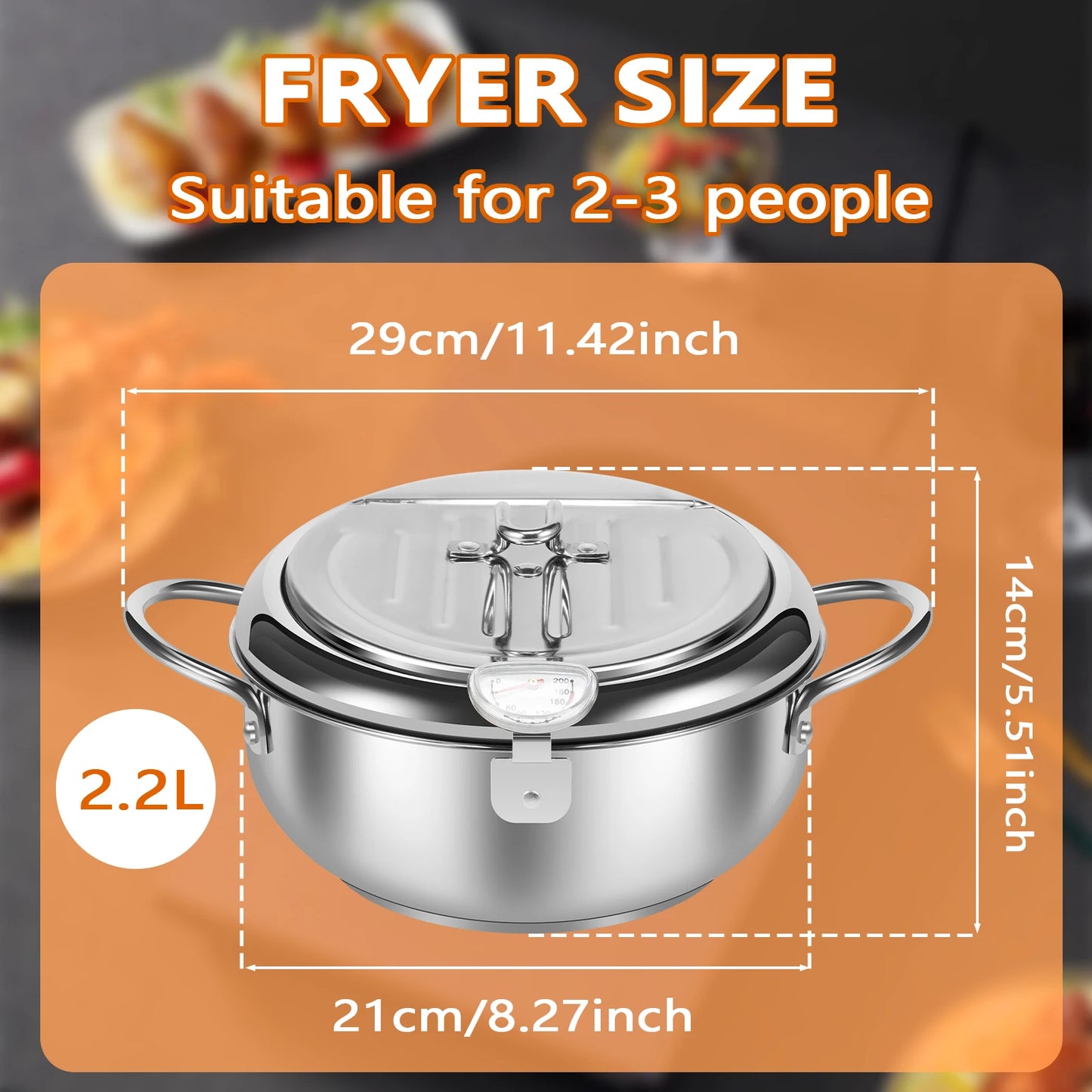 Deep Fryer Pot with Strainer Basket and Thermometer Stainless Steel Frying Pan for Frying Fries Fish Shrimp Chicken Cooking Tool