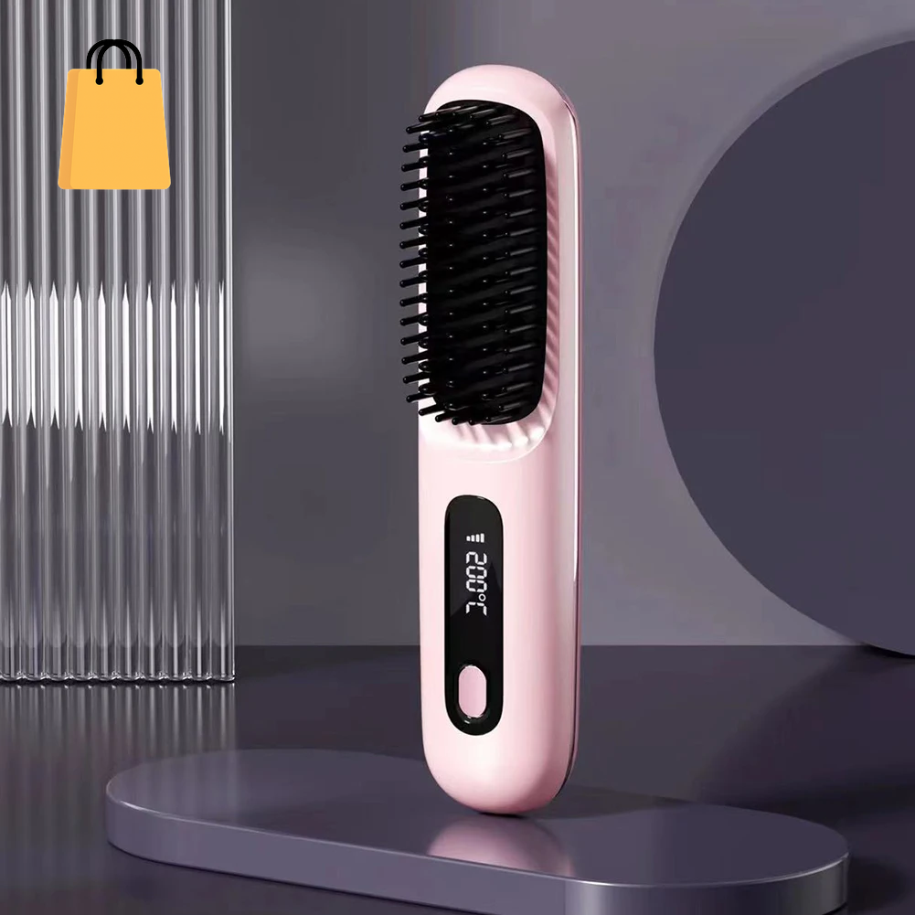 Hair Straightener Brush USB Rechargeable Cordless Negative Ions Hot Brush Electric Fluffy Curly Hair Styling Detangling Comb