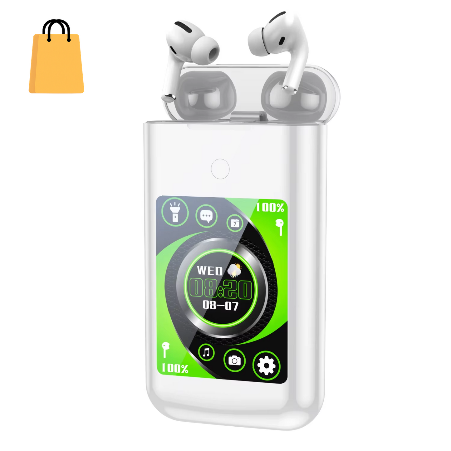 Multiple Function in Ear Bluetooth Wireless Earphone Charging Case with 2.8" Touch Screen Power Bank Headphone Music Game