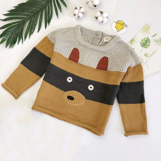 Autumn Winter Children Sweaters Baby Boy Girls Cotton Wool Sweater Cartoon Animal Tops Clothes
