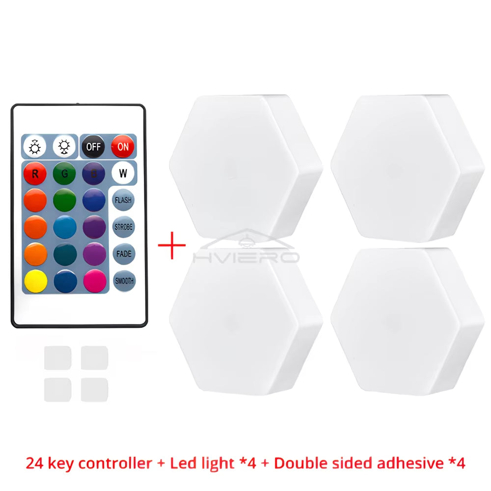 RGB Led Wall Light Hexagon Honeycomb Lamps Room Decoration Touch Sensor Night Lights Modern Bedroom Ambient Lamp Remote Control