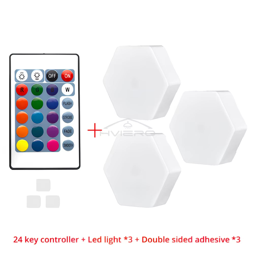 RGB Led Wall Light Hexagon Honeycomb Lamps Room Decoration Touch Sensor Night Lights Modern Bedroom Ambient Lamp Remote Control