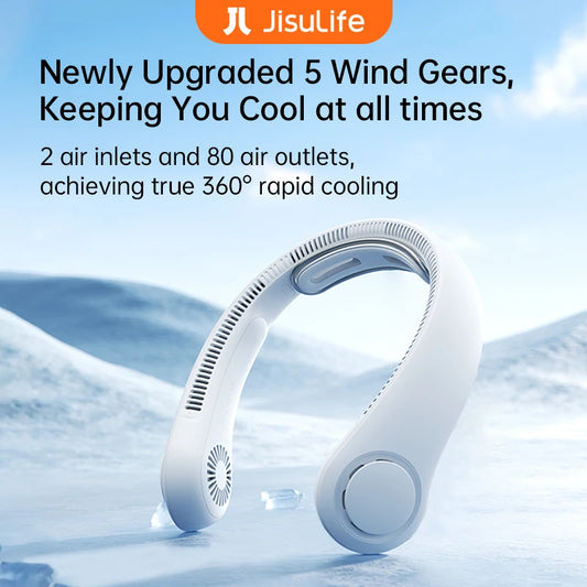 Portable Neck Fan Upgraded, 5000Mah Battery, Necksupport, 5 Speeds Gears Adjustment, Outdoor Wearable Hands-Free Fan