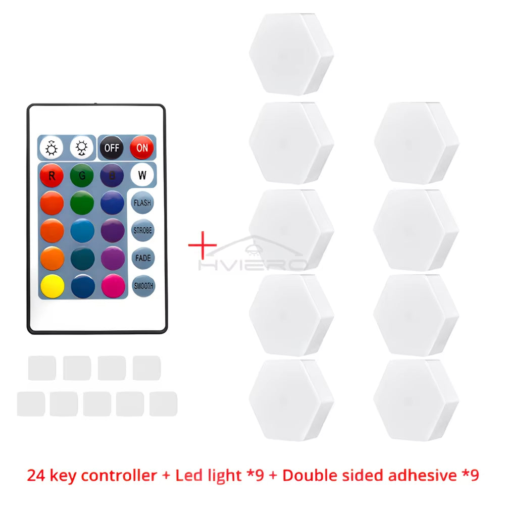 RGB Led Wall Light Hexagon Honeycomb Lamps Room Decoration Touch Sensor Night Lights Modern Bedroom Ambient Lamp Remote Control