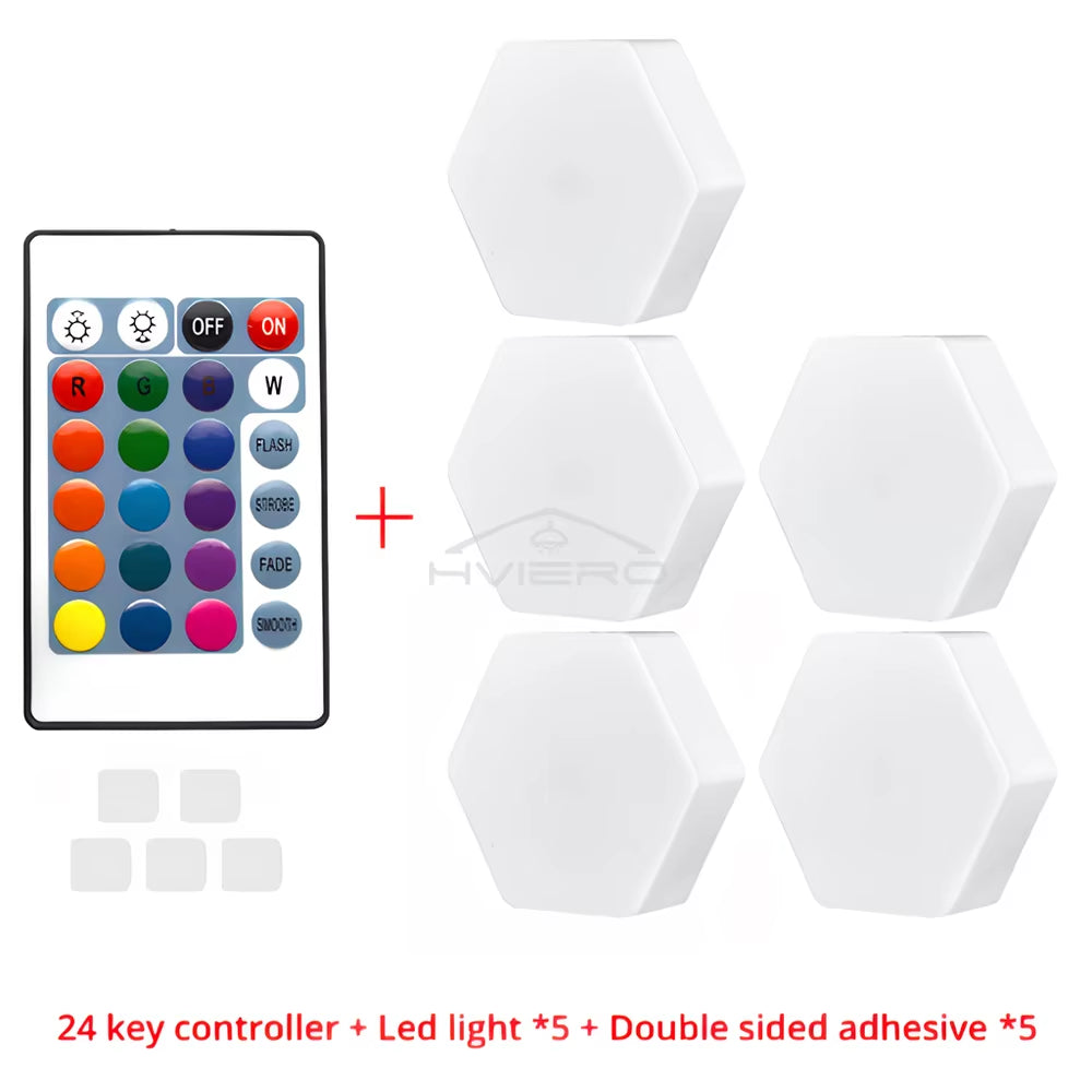 RGB Led Wall Light Hexagon Honeycomb Lamps Room Decoration Touch Sensor Night Lights Modern Bedroom Ambient Lamp Remote Control