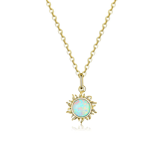 925 Sterling Silver White Opal Sun Pendant Necklace Apollo Chain Necklaces for Women Birthday Gift Jewelry