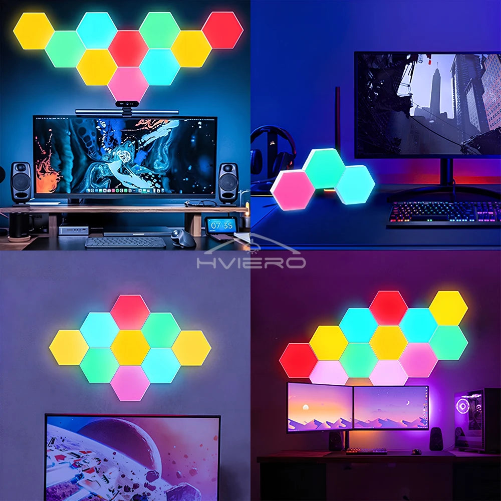 RGB Led Wall Light Hexagon Honeycomb Lamps Room Decoration Touch Sensor Night Lights Modern Bedroom Ambient Lamp Remote Control