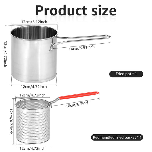 Deep Fryer Pot with Strainer Basket and Thermometer Stainless Steel Frying Pan for Frying Fries Fish Shrimp Chicken Cooking Tool