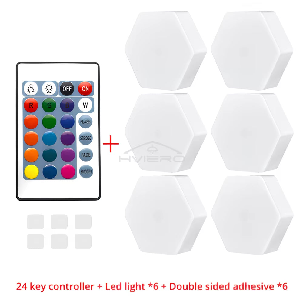 RGB Led Wall Light Hexagon Honeycomb Lamps Room Decoration Touch Sensor Night Lights Modern Bedroom Ambient Lamp Remote Control