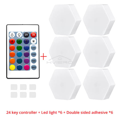 RGB Led Wall Light Hexagon Honeycomb Lamps Room Decoration Touch Sensor Night Lights Modern Bedroom Ambient Lamp Remote Control