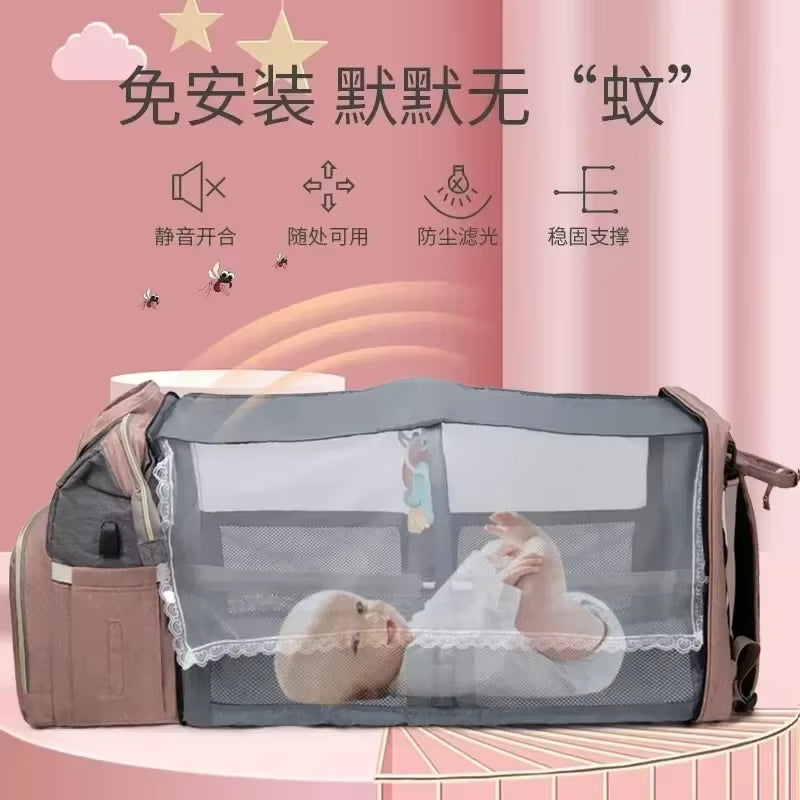 Folding Mommy Bag Portable Folding Crib Bed Large-Capacity Baby Backpack Female Mommy Outting Bag Activity Diaper Bag Nappy Bags