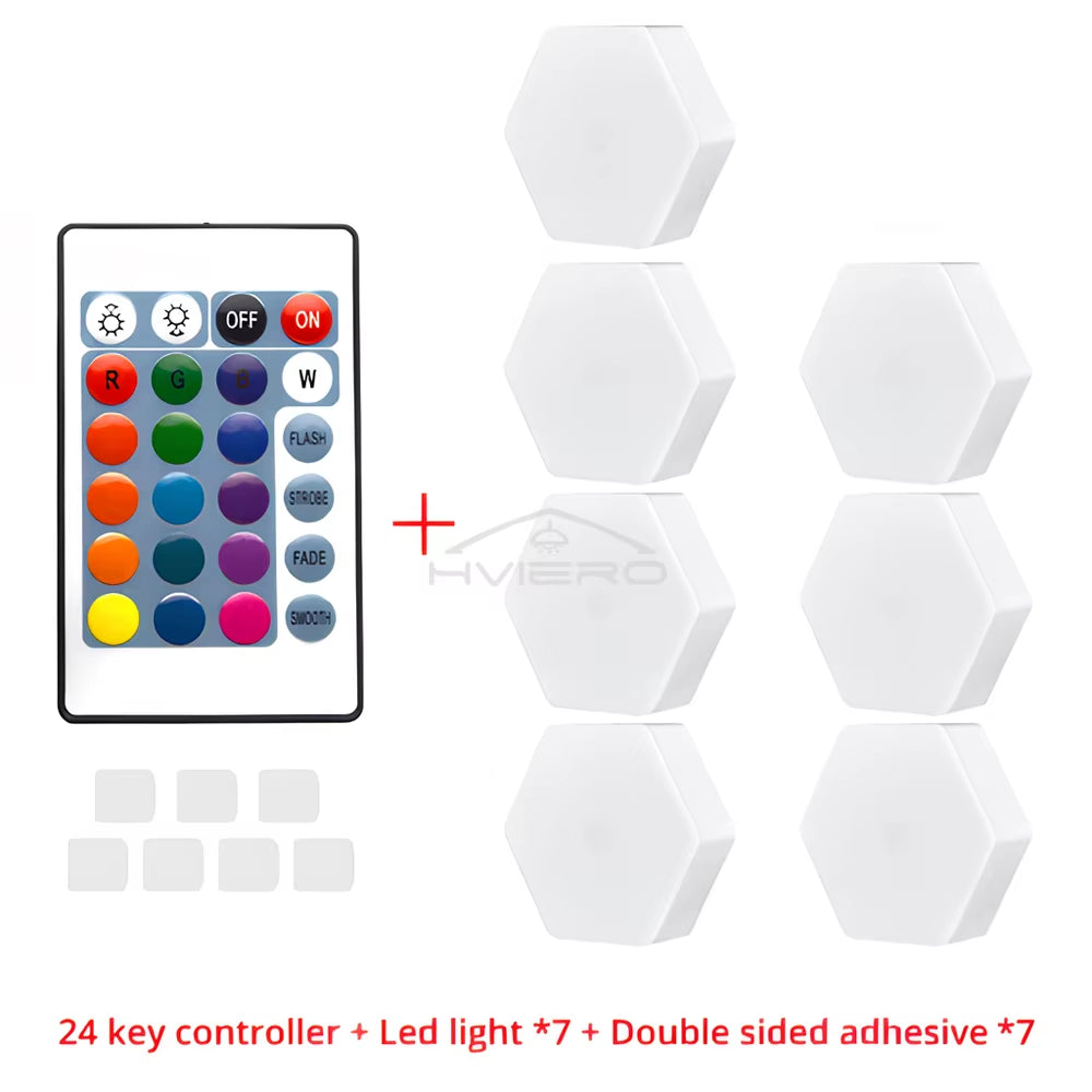 RGB Led Wall Light Hexagon Honeycomb Lamps Room Decoration Touch Sensor Night Lights Modern Bedroom Ambient Lamp Remote Control