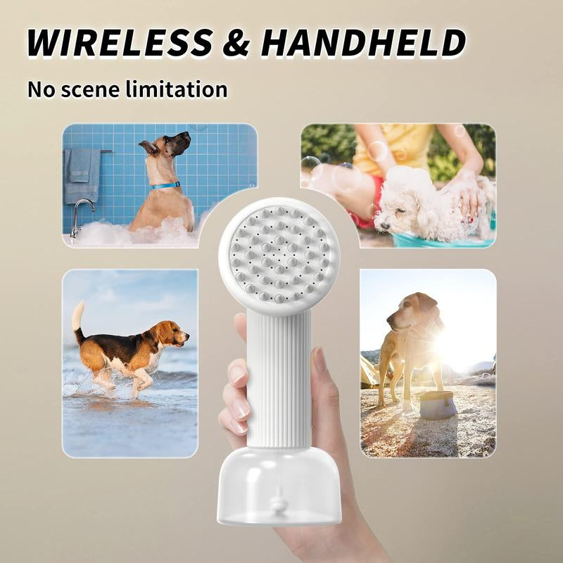 Uahpet Auto-Foaming Dog Bath Brush, No Pre-Wetting Dog Shampoo Brush with Soap Dispenser, a Button Lather up Bath Brush for Dogs Cats, Wireless Pet Bath Brush Scrubber Suds up Dense Foam Quickly