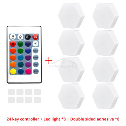 RGB Led Wall Light Hexagon Honeycomb Lamps Room Decoration Touch Sensor Night Lights Modern Bedroom Ambient Lamp Remote Control