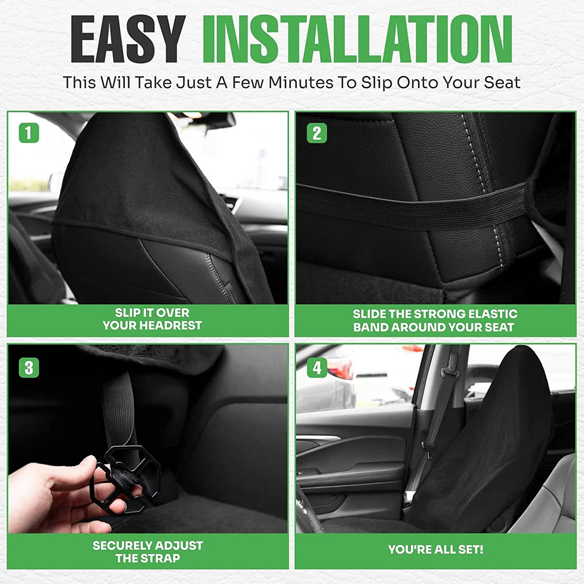 Car Universal Seat Towel Cover Adjustable Waterproof Protector Elastic Strap Non-Slip Breathable Front Rear Chair Cover