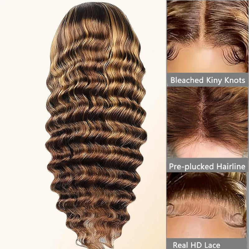 [Grab This] UVEOUS Wear and Go Glueless Wigs Human Hair Pre Cut Honey Blonde Highlight Deep Wave Wig Human Hair 5X5 HD Lace Front Wigs 180% Density Pre Plucked Wavy Textured