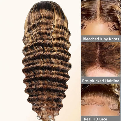 [Grab This] UVEOUS Wear and Go Glueless Wigs Human Hair Pre Cut Honey Blonde Highlight Deep Wave Wig Human Hair 5X5 HD Lace Front Wigs 180% Density Pre Plucked Wavy Textured