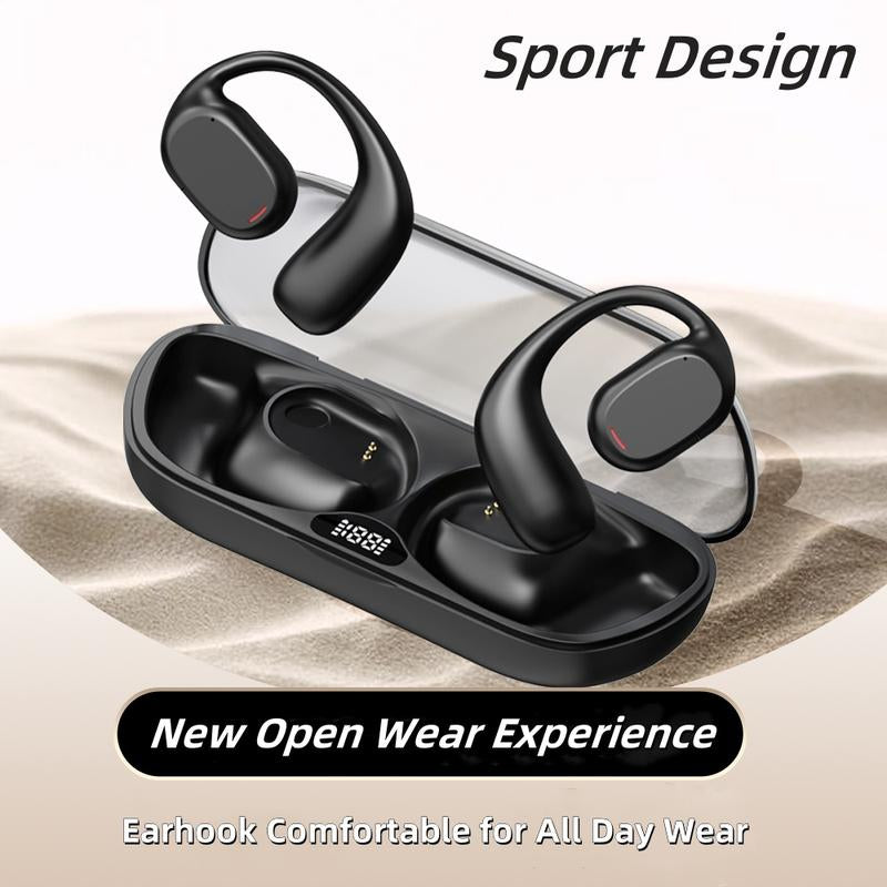 Enfun Wireless Earbuds Open Headphones, Long Play Back Earphones in Ear Waterproof with Microphone LED Display for Sports Running Earbuds