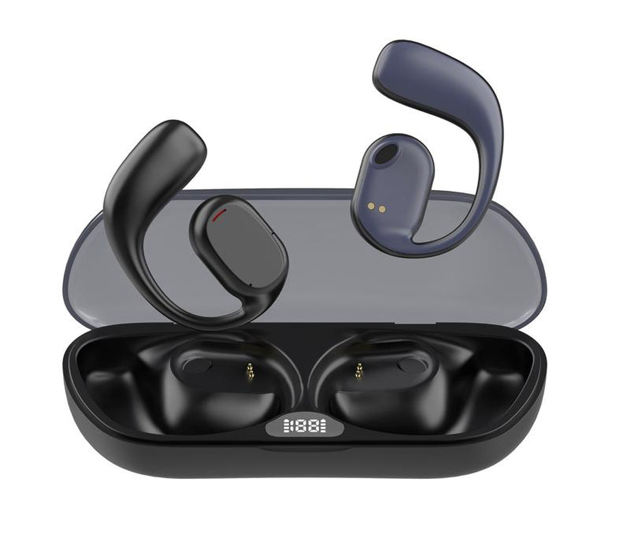 Enfun Wireless Earbuds Open Headphones, Long Play Back Earphones in Ear Waterproof with Microphone LED Display for Sports Running Earbuds