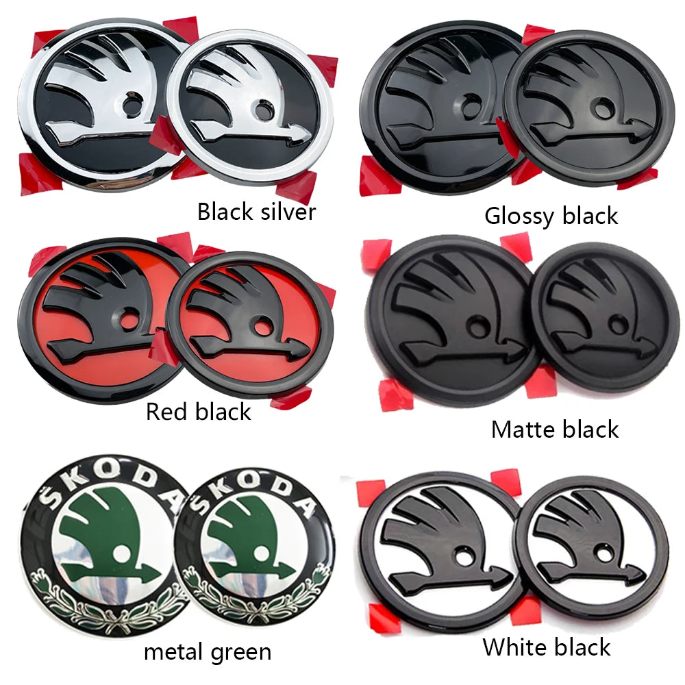 2Pcs 80Mm 90Mm Emblem for  Fabia 1 2 Octavia A7 RS Superb Rapid Yeti Karoq Vision Car Head Front Rear Boot Tailgate Sticker