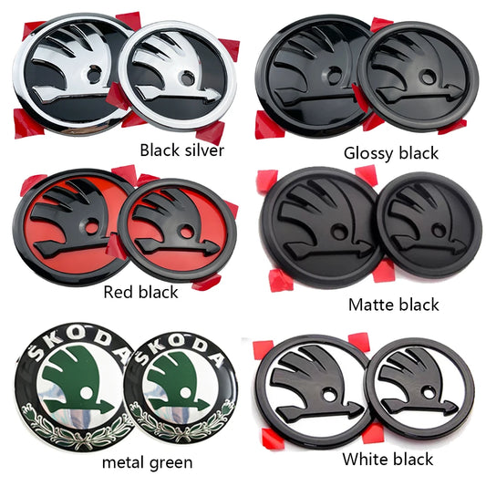 2Pcs 80Mm 90Mm Emblem for  Fabia 1 2 Octavia A7 RS Superb Rapid Yeti Karoq Vision Car Head Front Rear Boot Tailgate Sticker