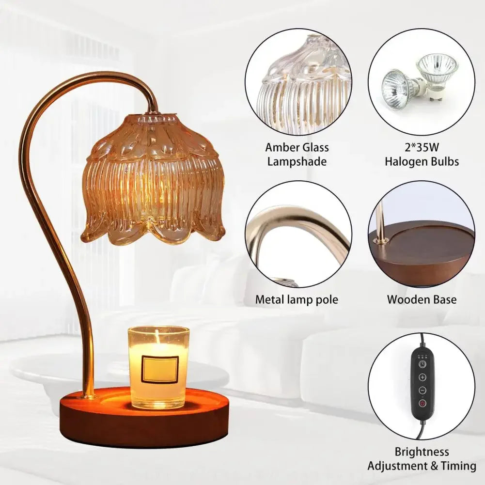 Candle Warmer Lamp Nightstand Lamp Dimmable/ Timer Aromatherapy Lamp without Fire High Quality Glass Lamp Shade