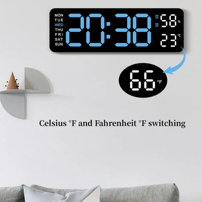 USB Powered Large Digital Wall Clock 9 Inch Temperature Humidity Week Auto Dimmer Table Clock Electronic LED Alarm Clock 12/24H