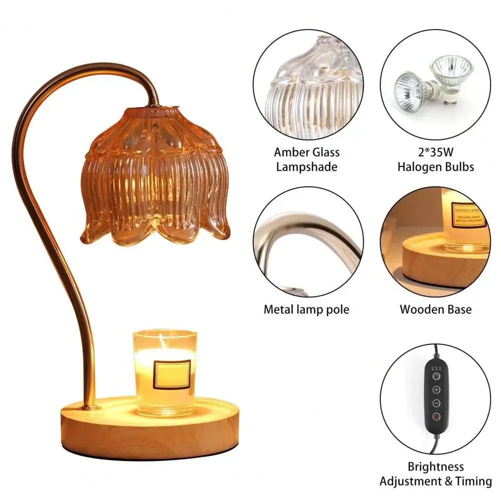 Candle Warmer Lamp Nightstand Lamp Dimmable/ Timer Aromatherapy Lamp without Fire High Quality Glass Lamp Shade