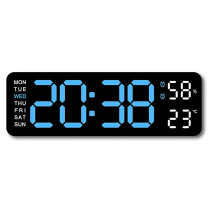 USB Powered Large Digital Wall Clock 9 Inch Temperature Humidity Week Auto Dimmer Table Clock Electronic LED Alarm Clock 12/24H