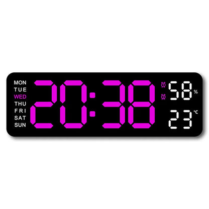 USB Powered Large Digital Wall Clock 9 Inch Temperature Humidity Week Auto Dimmer Table Clock Electronic LED Alarm Clock 12/24H