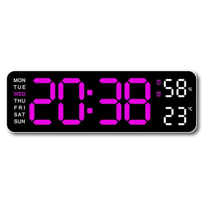 USB Powered Large Digital Wall Clock 9 Inch Temperature Humidity Week Auto Dimmer Table Clock Electronic LED Alarm Clock 12/24H