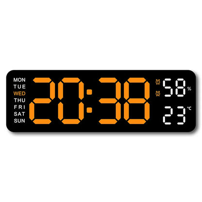 USB Powered Large Digital Wall Clock 9 Inch Temperature Humidity Week Auto Dimmer Table Clock Electronic LED Alarm Clock 12/24H