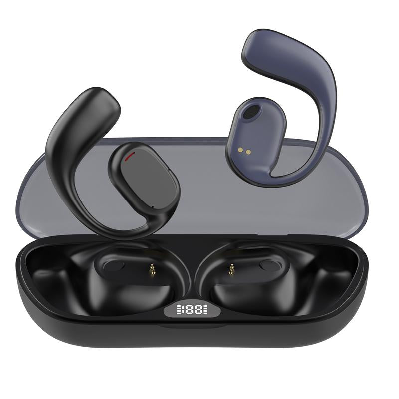 Enfun Wireless Earbuds Open Headphones, Long Play Back Earphones in Ear Waterproof with Microphone LED Display for Sports Running Earbuds