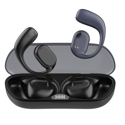 Enfun Wireless Earbuds Open Headphones, Long Play Back Earphones in Ear Waterproof with Microphone LED Display for Sports Running Earbuds