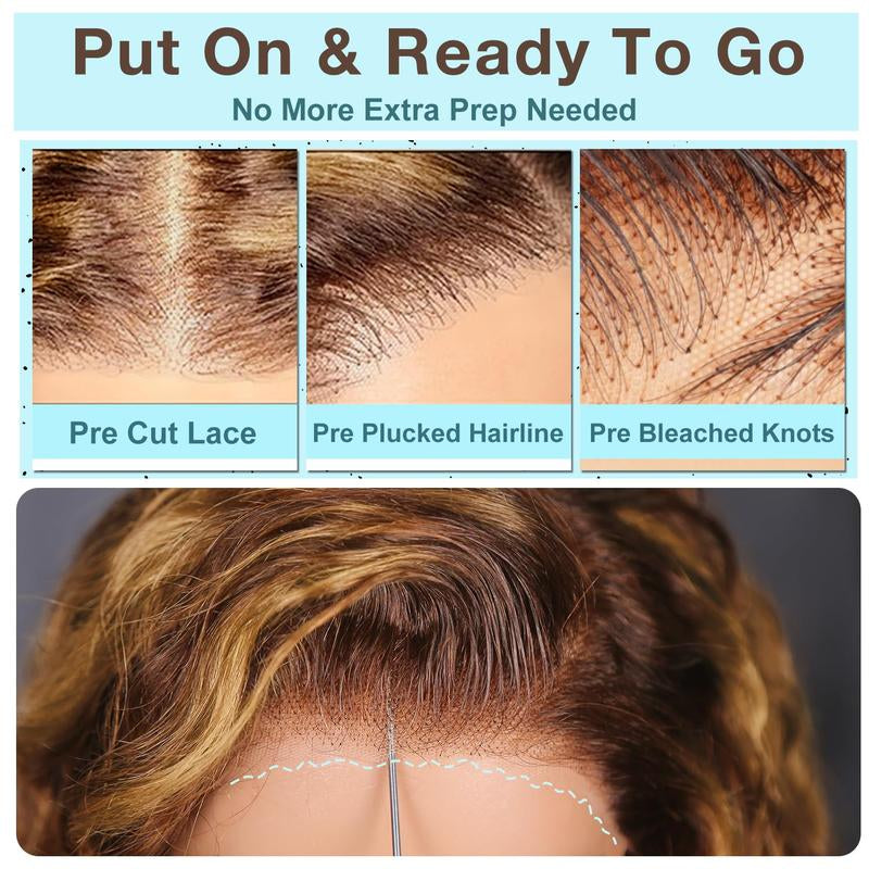 [Grab This] UVEOUS Wear and Go Glueless Wigs Human Hair Pre Cut Honey Blonde Highlight Deep Wave Wig Human Hair 5X5 HD Lace Front Wigs 180% Density Pre Plucked Wavy Textured