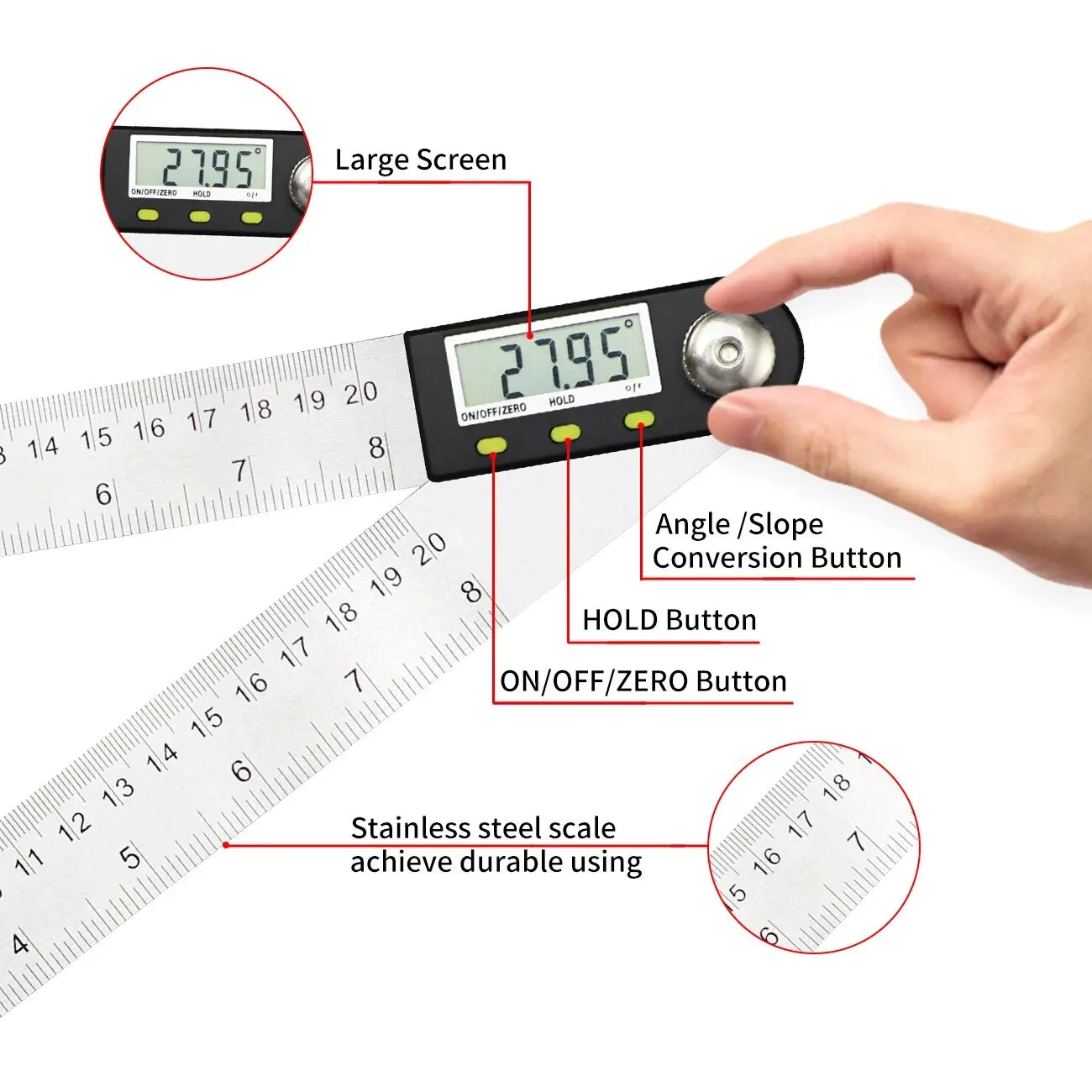 0-200/300Mm Digital Protractor Angle Ruler Electron Goniometer Angle Finder Meter Angle Gauge Measuring Tools