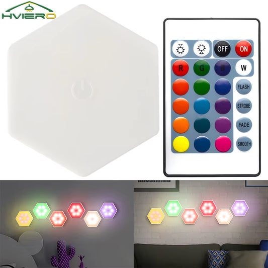 RGB Led Wall Light Hexagon Honeycomb Lamps Room Decoration Touch Sensor Night Lights Modern Bedroom Ambient Lamp Remote Control