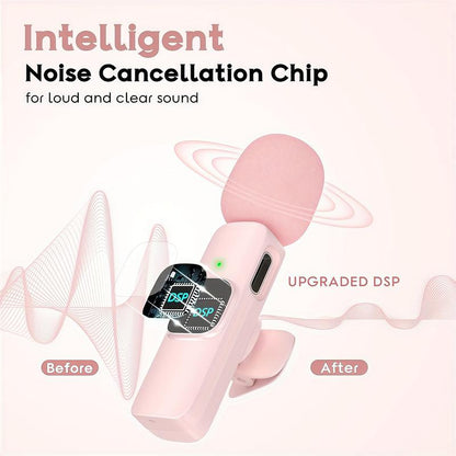 USB-C Mini Wireless Lavalier Microphone for Iphone 16, Ios & Android – Noise Cancelling Clip-On Mic for Recording, Videos, Tiktok, Youtube, Vlog – Plug & Play (Pink)
