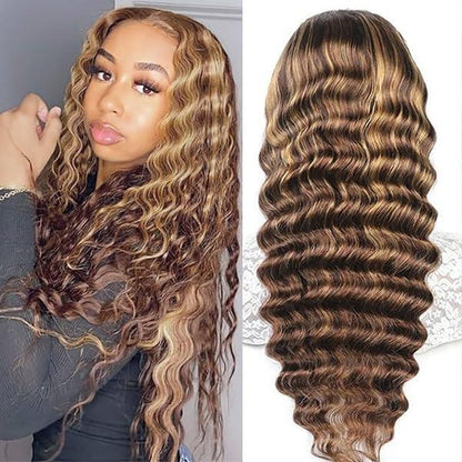 [Grab This] UVEOUS Wear and Go Glueless Wigs Human Hair Pre Cut Honey Blonde Highlight Deep Wave Wig Human Hair 5X5 HD Lace Front Wigs 180% Density Pre Plucked Wavy Textured