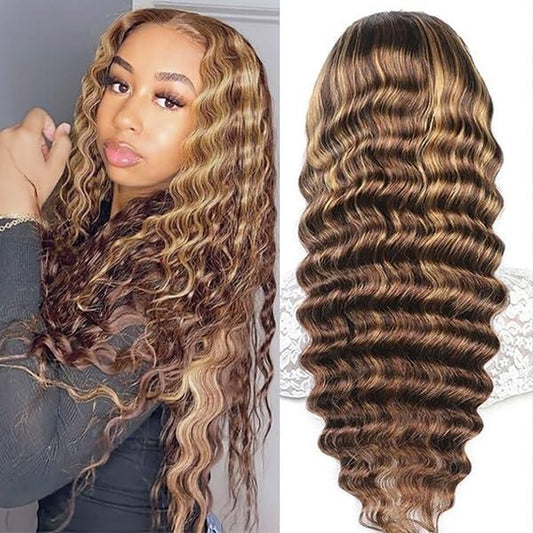 [Grab This] UVEOUS Wear and Go Glueless Wigs Human Hair Pre Cut Honey Blonde Highlight Deep Wave Wig Human Hair 5X5 HD Lace Front Wigs 180% Density Pre Plucked Wavy Textured