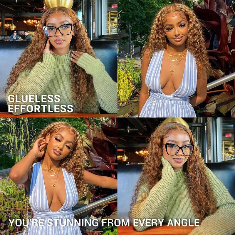 [Grab This] UVEOUS Wear and Go Glueless Wigs Human Hair Pre Cut Honey Blonde Highlight Deep Wave Wig Human Hair 5X5 HD Lace Front Wigs 180% Density Pre Plucked Wavy Textured