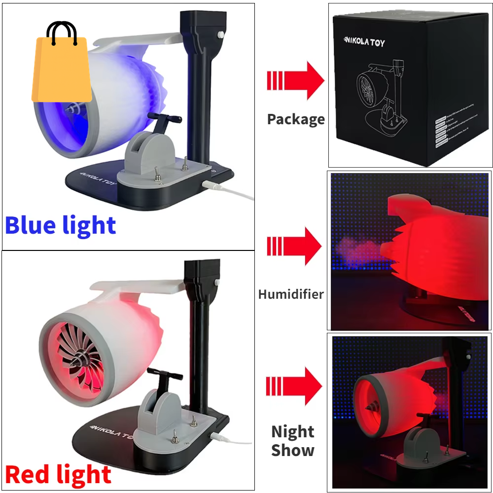 USB Jetfan Desktop Turbofan Engine Fan Blue Light Upgraded Version with Humidifier and Blue Tail Light