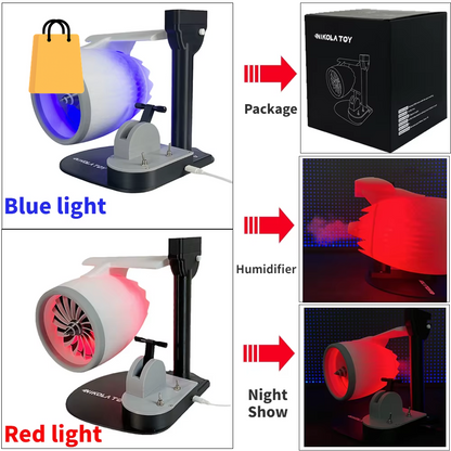 USB Jetfan Desktop Turbofan Engine Fan Blue Light Upgraded Version with Humidifier and Blue Tail Light